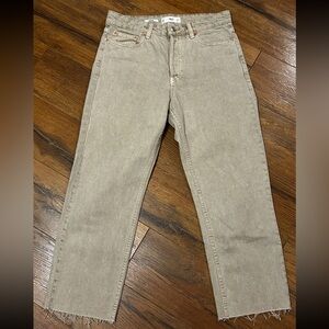 MNG Denim Havana Cropped Women’s 6 Beige  Jeans, Freyed, Buttons, Rivets